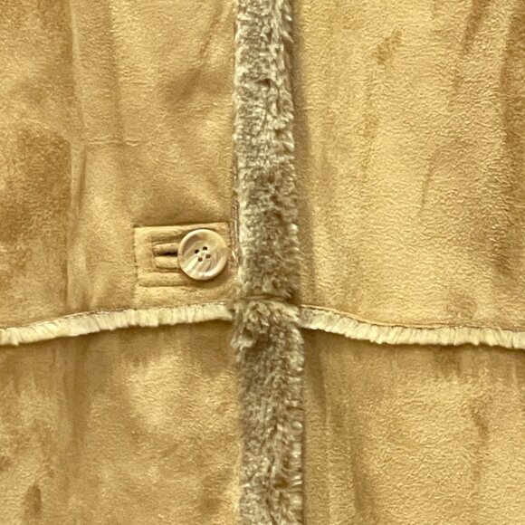 New St. John's Bay Tan Brown Vegan Faux Suede Fur Long Coat PS Petite Small - Picture 5 of 9